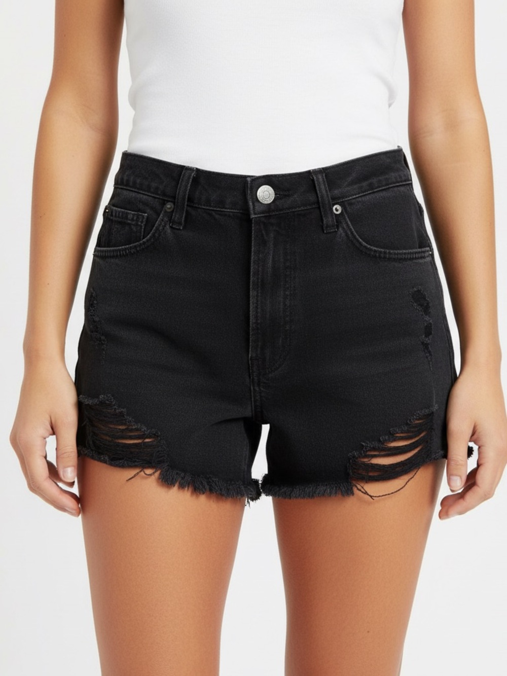 Abercrombie & Fitch Black Distressed High-Rise Denim Shorts